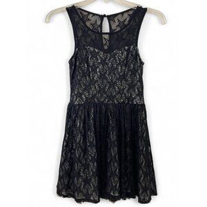 Black Lace Sleeveless Dress With Star Pattern Keyhole Back Zipper Girls XS